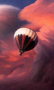 Preview wallpaper air balloon, sky, clouds, flight, moon