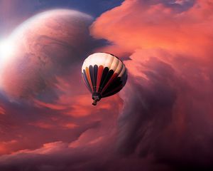 Preview wallpaper air balloon, sky, clouds, flight, moon