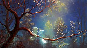 Preview wallpaper animals, tree, branch, magic, art, fantasy