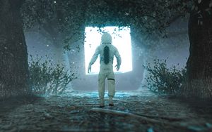 Preview wallpaper astronaut, silhouette, glow, light, portal, 3d