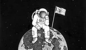 Preview wallpaper astronaut, space, art, planet, drawing, bw