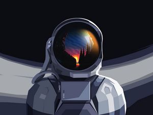 Preview wallpaper astronaut, spacesuit, reflection, sunset, art