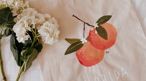 Preview wallpaper bag, peaches, inscription, flowers, design