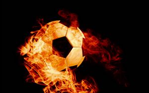 Preview wallpaper ball, fire, football, dark background, flame