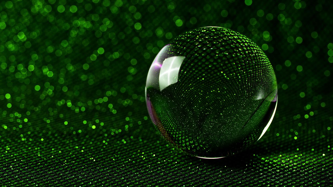 Wallpaper ball, mirror, green, sparkles, bokeh, reflection