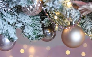 Preview wallpaper balls, garland, snow, christmas tree, new year, christmas