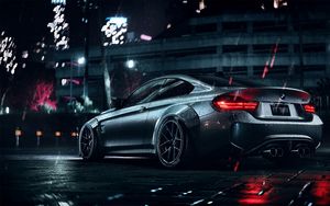 Preview wallpaper bmw, car, sports, coupe, gray, metallic, wet, night