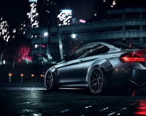 Preview wallpaper bmw, car, sports, coupe, gray, metallic, wet, night