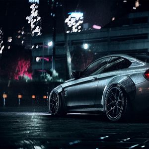 Preview wallpaper bmw, car, sports, coupe, gray, metallic, wet, night