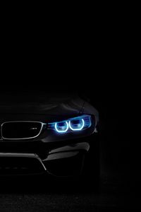 Preview wallpaper bmw, headlights, lights, car, dark