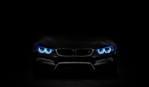 Preview wallpaper bmw, headlights, lights, car, dark