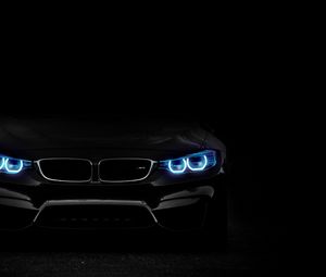 Preview wallpaper bmw, headlights, lights, car, dark