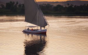 Preview wallpaper boat, sail, river, trees