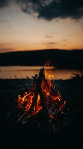 Preview wallpaper bonfire, fire, flame, dark, dusk