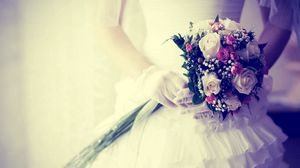 Preview wallpaper bride, bouquet, flowers, gloves, wedding