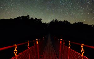 Preview wallpaper bridge, trees, starry sky, stars, dark