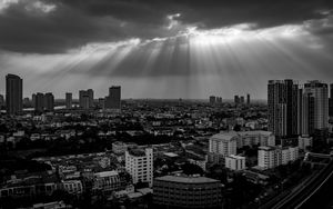 Preview wallpaper buildings, city, black and white, sky, sunlight