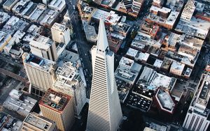 Preview wallpaper buildings, tower, aerial view, height, city