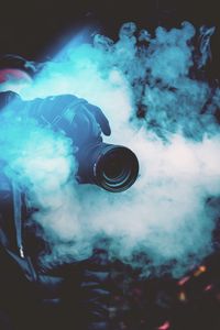 Preview wallpaper camera, photographer, smoke, color smoke