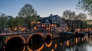 Preview wallpaper canal, buildings, bridge, amsterdam, keizersgracht