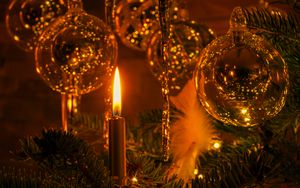 Preview wallpaper candle, ball, decorations, new year, christmas