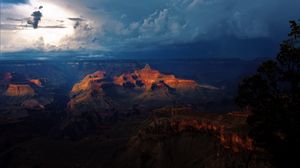 Preview wallpaper canyon, grand canyon, clouds, overcast, night