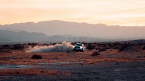 Preview wallpaper car, drift, dust, desert