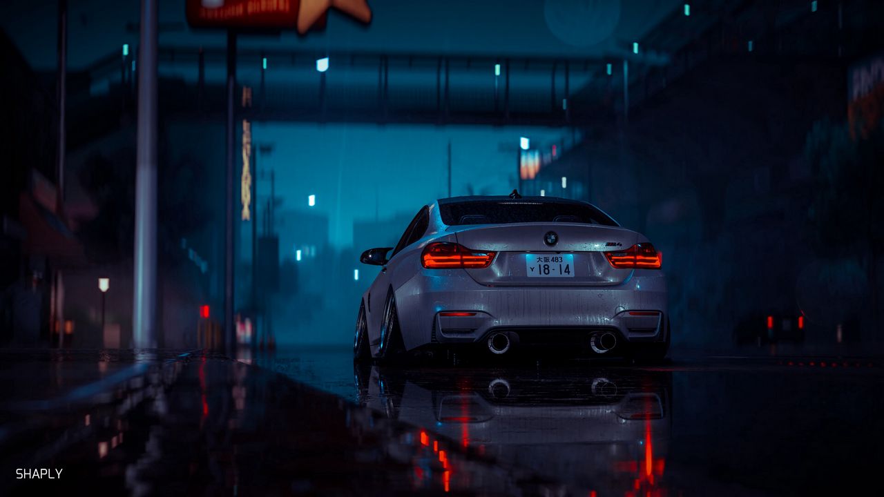 Wallpaper car, gray, wet, night, rain