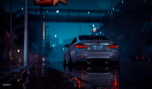 Preview wallpaper car, gray, wet, night, rain