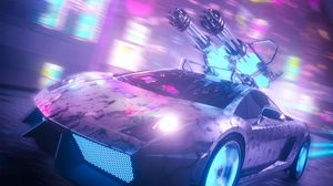 Preview wallpaper car, guns, weapons, neon, night