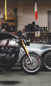 Preview wallpaper car, motorcycle, garage