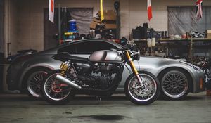 Preview wallpaper car, motorcycle, garage