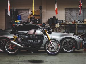 Preview wallpaper car, motorcycle, garage