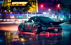 Preview wallpaper car, sports car, neon, backlight, asphalt