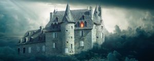 Preview wallpaper castle, clouds, gloomy, mystical