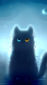 Preview wallpaper cat, heterochromia, black cat, art