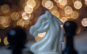 Preview wallpaper chess, chess piece, knight, bokeh