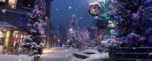 Preview wallpaper christmas, new year, winter, street, snowfall, mood