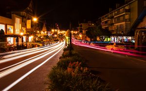 Preview wallpaper city, buildings, lines, long exposure, lights, glow