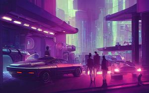 Preview wallpaper city, people, cars, cyberpunk, art