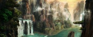 Preview wallpaper cliffs, waterfalls, mist, nature