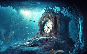 Preview wallpaper clock, fish, underwater, art