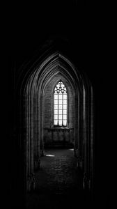 Preview wallpaper corridor, dark, window, arch, architecture