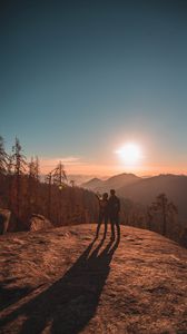 Preview wallpaper couple, mountains, travel, sunset, sequoia national park, united states