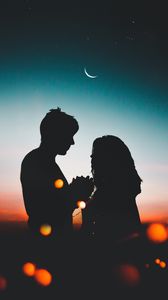 Preview wallpaper couple, silhouettes, night, love, sky