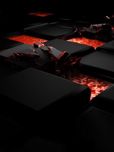 Preview wallpaper cube, fire, dark, light, alloy