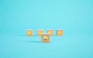 Preview wallpaper cubes, emoticons, smile, blue background