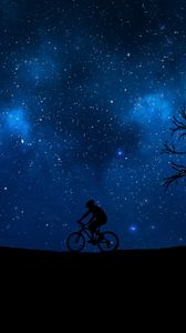 Preview wallpaper cyclist, starry sky, silhouette