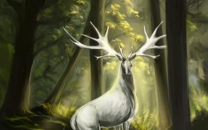 Preview wallpaper deer, animal, horns, forest, art