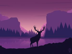 Preview wallpaper deer, art, vector, mountains, landscape